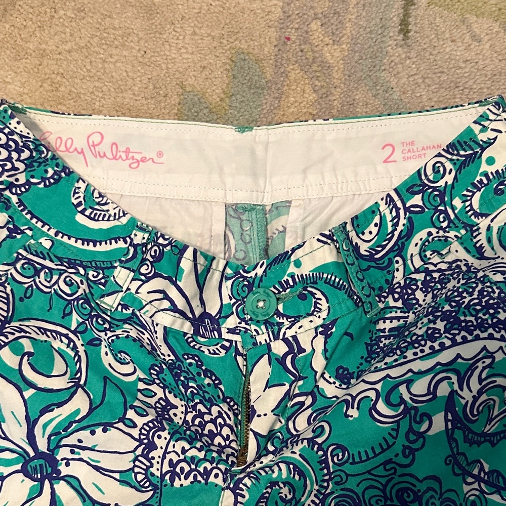 Lilly Pulitzer Turquoise and Navy Patterned Shorts